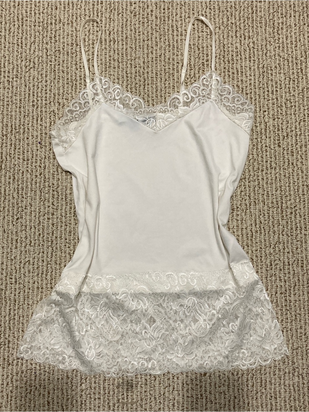 White House Black Market Ivory Lace-Trim Satin Tank Top